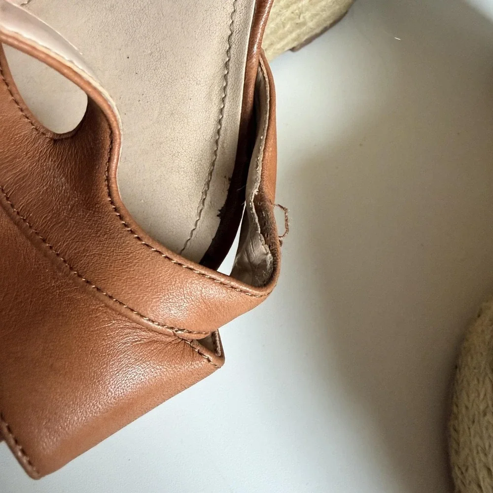Vince Camuto Wedge Sandals Womens Size 11 Brown Leather Espadrille VC-INSLO2